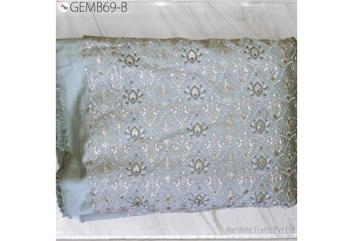 Dress Material Grey Indian Embroidery by the yard Fabric Sewing DIY Crafting Wedding Dresses Historic Table Runner Costumes Home Decor Pillowcase